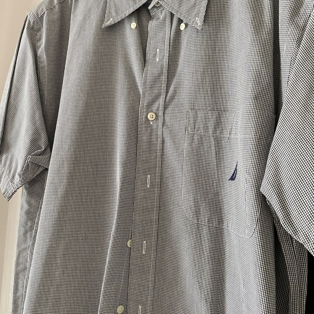 Nautica Men's Navy and White Checkered Shirt